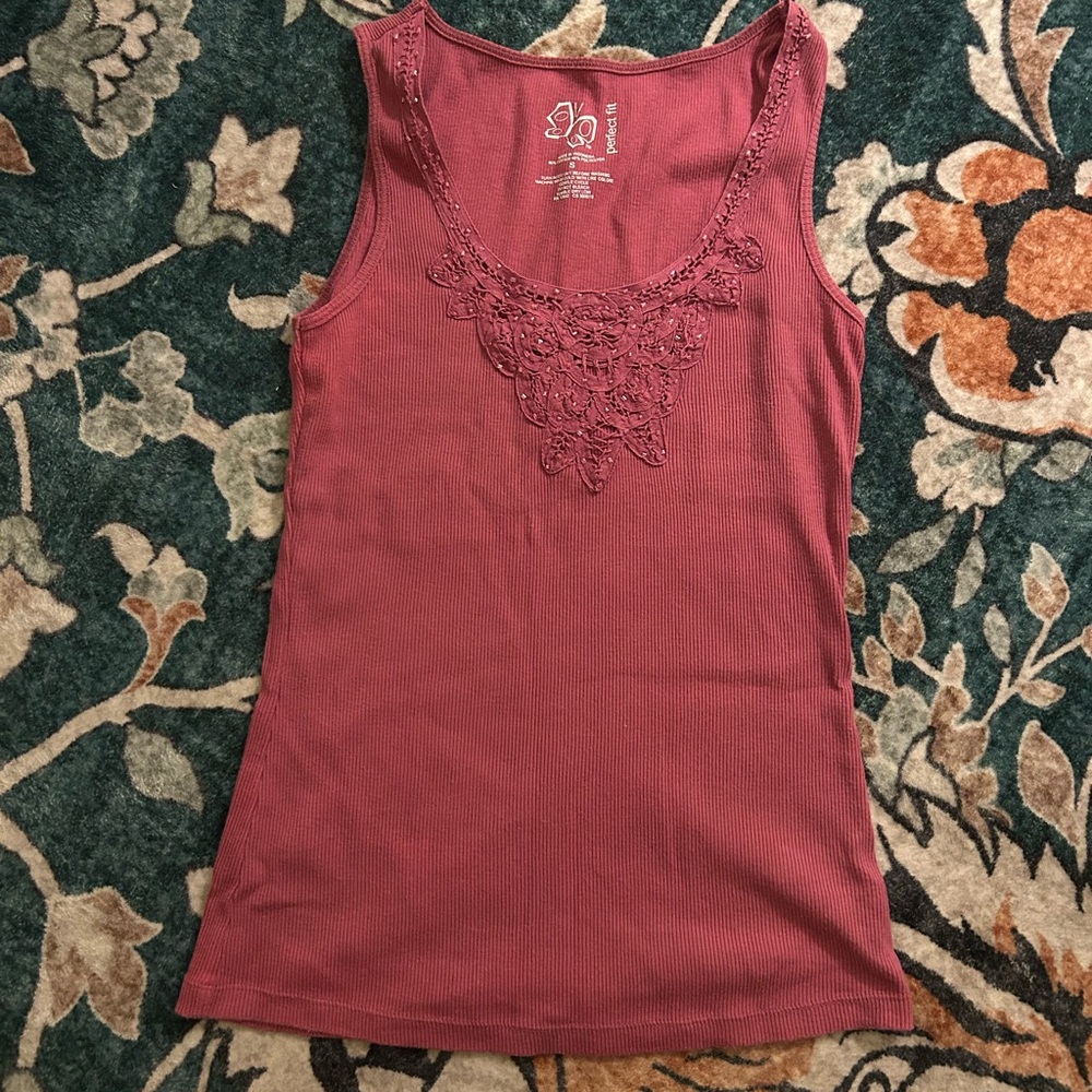 Women's Lace Trim Tank Top - Pink